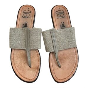 Callisto of California Leather Thong Sandals Tan Canvas Upper Size 8